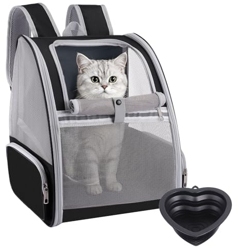 Breathable Cat Carrier Backpack for Small Dog Rabbit 7kg with Foldable Bowl