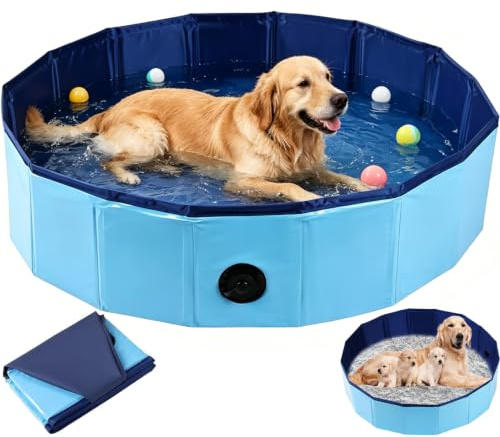 Cerkkapo 80x20 cm Piscina per Cani, Piscina Pieghevole per Cani, Piscina per Cani con valvola di Scarico, Piscina per Cani, Piscina Portatile per Cani e Gatti di Piccola e Media Taglia