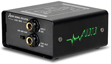 Headerbs Ljudsignalisolator Metall Markslinga Brusisolator 2-kanals med 3-nivåförstärkningsjustering XLR och 1 4-tums TRS för Mikrofonmixer Gitarrförstärkare Inspelningssteg