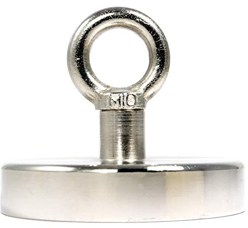 Neodym Bergemagnet 380 KG - Ösenmagnet Mit M10 Gewinde - Neodym Magnete 90mm Durchmesser mit Öse - Topfmagnet Flachgreifer - Super Stark Power Magnete zum Fischen Sondeln Angeln