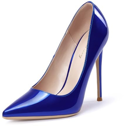GENSHUO stiletto högklackade, 12 cm/4,72 tum dam pumps party high heels sexig basic skor dam slutna aftonskor lack/mocka, 35EU-40 EU (Kungsblå, numeric_40)