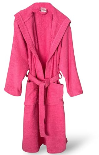 Accappatoio Donna in spugna 100% Cotone con Cappuccio Tasche e cintura 390 gsm, M Rosa