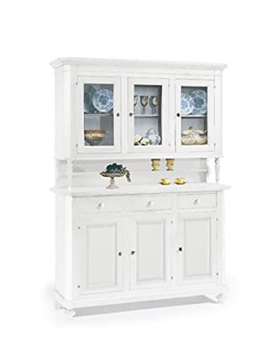 Mar.c.a. Design, Alacena de Cocina, Mueble Cocina de Madera Blanca - Mueble Comedor y Mueble Salón Estilo Clásico - Vitrina 150x43x218H para Varios Usos, con Cajones, Estantes y Puertas, Made in Italy