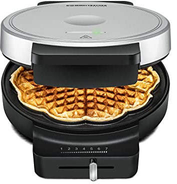 ROMMELSBACHER Waffel Automat WA 850, für 1 Herzwaffel, 17,5 cm Ø, Antihaftbeschichtung, Backampel, stufenlos regelbar, 850 Watt, schwarz/silber