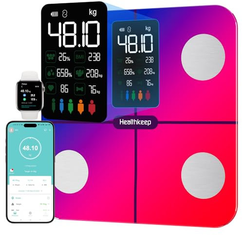 Bilancia per il grasso corporeo, bilancia per persone con grasso corporeo e massa muscolare, 15 dati del corpo con analisi del grasso corporeo, bilancia intelligente con app, ampio display,