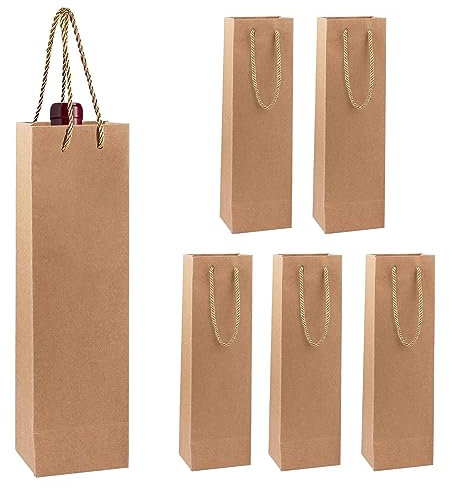 GOEDEKE Wine Gift Bags,Wine Bottle Gift Bag,Sturdy Reusable Kraft Paper Wine Tote Bag with Handles for Party Christmas Halloween Wedding Birthday Festival Party Retail Merchandise Shopping?Brown?