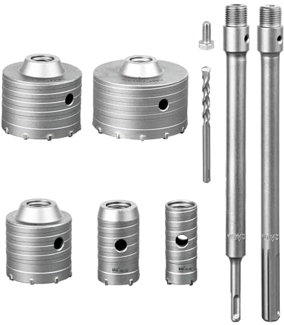 SALI Bohrkronen Set 5 Stück Ø 30/40/65/80/100mm Kernbohrer Steinbohrer M22 Gewinde Hohlbohrkrone Set mit 300 mm SDS Max Schaft und SDS-Plus-Schaft für Mauerwerk Steine Kunststeine Beton Marmor Fliese
