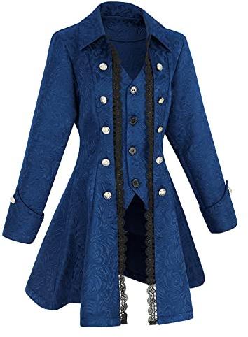 Women's Steampunk Pirate Jacket Medieval Gothic Tailcoat Victorian coat Costume, Z3007bu, Large