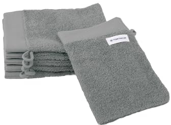 Klaus Herding GmbH Tom Tailor - Manoplas de baño, Juego de 6 Unidades, 16 x 21 cm, 100% algodón, de Rizo, con Colgador y Etiqueta con Logotipo, Color Gris