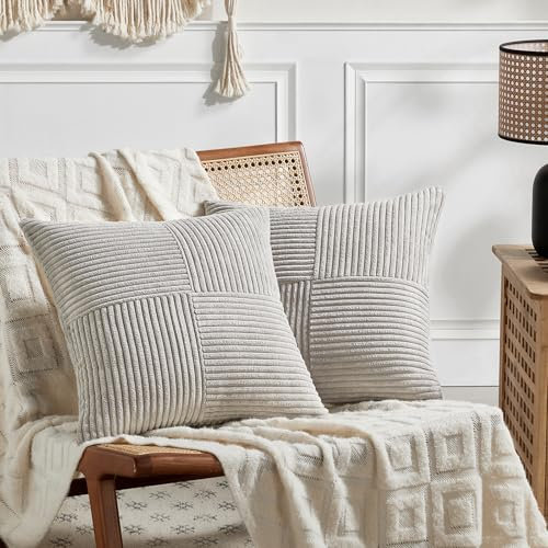 FDTERN 2er Set Neutral Grau Kordsamt Kissenbezug 40x40CM Weich Moderne Dekorative Kissenbezüge Kissenhülle Dekokissenbezug Sofakissen Dekokissen Boho Deko für Sofa Schlafzimmer Wohnzimmer Balkon