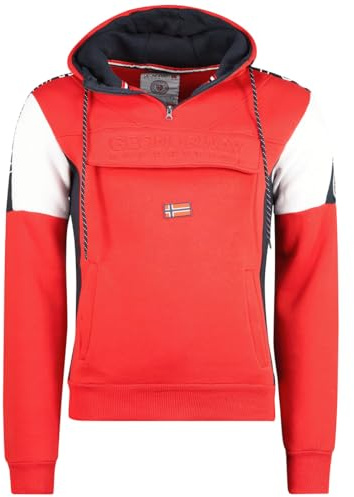 Geographical Norway Fago Men Hood Sweat Capuche Poche Kangourou Homme - Sweatshirt Logo Pull Hood Hoody Chaud Manches Longues - Hommes Printemps Ete Automne Hiver (Rouge S)