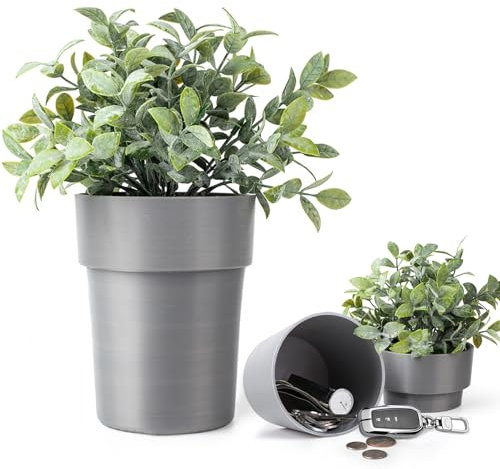 Mafagwre Blumentopf-Umleitungssafe mit Pflanzen, Pflanzgefäß Mit Verstecktem Safe Und Geheimfach, Zum Verstecken Von Bargeld, Schlüsselanhänger, Uhr (Grau)