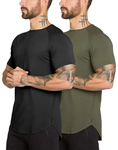 Hommes Gym Entraînement T-Shirt Coton Slim Fit Manches Courtes Performance Top Athlétique Chemises Course à Pied Tee-Shirt Fitness(BKAG 3XL)