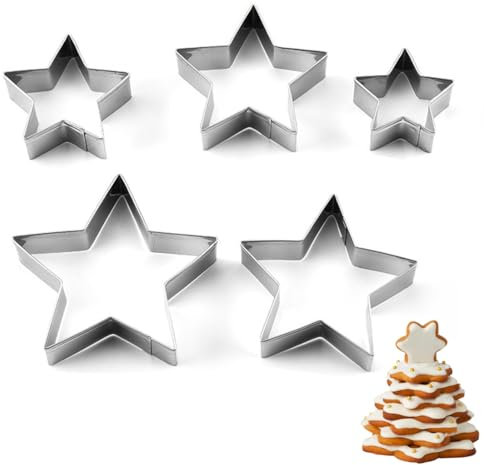 Ensemble d'emporte-pièces, 5 pièces d'emporte-pièces en acier inoxydable en forme d'étoile, 5 tailles différentes Outils de cuisson DIY, pour maison, boulangerie, pâtisserie, argent