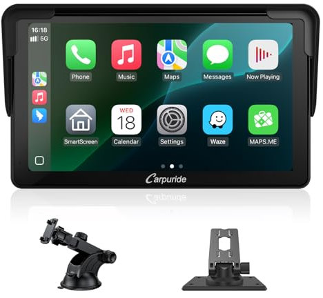 Carpuride Autoradio portatile, wireless Carplay e Android Auto, 7 pollici 1080P HD Touch Screen Radio con BT 5.0, supporto Mirror Link supporto camion RV Dash Mount