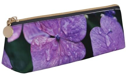 NBHDZENGW Hydrangea Flower Cute Triangle Leather Pencil Case with Smooth Zipper,Stylish Durable Pouch for School,Office,Travel-Lightweight Full Print Stationery Holder