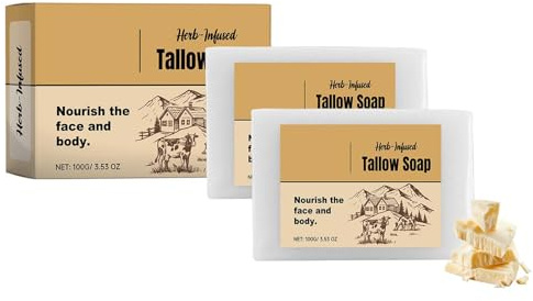 Clawrex Tallow tvål, 2 stycken naturlig biff Tallow tvål, nötkött talg tvål avlägsnar kroppslukt för män kvinnor, återfuktande, ljusande badtvål djuprengöring för ansikte och kropp