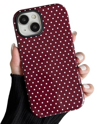 ZTOFERA for iPhone 13/iPhone 14 Magnetic Case, Cute Polka Dot Aesthetics Design Phone Case Soft TPU Slim Shockproof Stylish Protection Cover for Girls Women - Wine Red