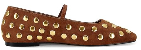 MICIFA Studded Ballet Flats for Women, Sparkly Slip on Ballerina Shoes Elastic Strap Mary Jane Flats Square Toe Casual Dress Shoes
