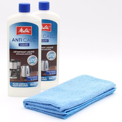 2 Flüssigentkalker für Filter-Kaffeemaschinen + Mikrofasertuch kompatibel mit Melitta LOOK PERFECTION - 6766588, 6766589-2x 250 ml - Entkalker für Kaffeemaschine - Zubehör