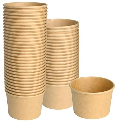 PISTISJACK 50 stycken soppkoppar, kraftkartong salladsskål, glassbägare kartong, snacks i papper, komposterbara muggar brun för soppsallad, dessert, förrätt (400 ml)