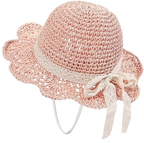 kitcorn Chapeau de Paille Fille D'été 1-6 Ans Chapeau Bobs de Soleil Large Bord Pliable Bébé Enfant pour Les Voyages à la Plage
