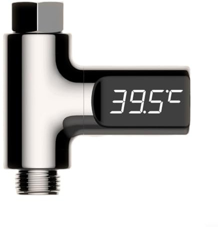 Evenoonest Termómetro de agua con pantalla LED, monitor de temperatura digital autoalimentado, giratorio de 360° para ducha y grifo, luz de agua para baño de bebé, conexión de manguera de 1/2 pulgada