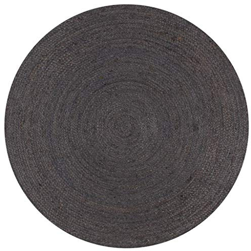 YunCangg Flokati Alfombra de yute hecha a mano, redonda, 120 cm, color gris oscuro, antideslizante y lavable, Flokati pelo corto, protección del suelo para salón, dormitorio, pasillo, diseño bohemio