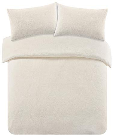 Brentfords Cream Teddy Fleece Duvet Set, Double Teddy Fleece Bedding Set Quilt Cover Double Winter Warming Duvet Covers with Pillowcases Soft Fluffy Comfy
