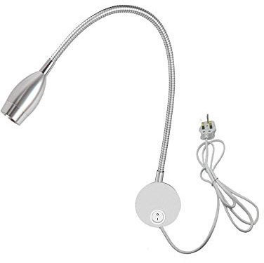 Youngine 3W Reading Lamp, Flexible Bedside LED Reading Light with Switch and Plug Wired, Bedroom Living Room Gooseneck Wall Lamp Light for Bedroom Office Hotel, 6000K (Silver Cool White)