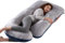 Coussin de Grossesse pour dormir, Coussin d'allaitement,Grand Coussin allaitement en forme de U de maternité avec Housse en Velours remplaçable et Lavable (Bleu Marine&Gris-Velours)
