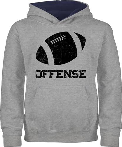 Shirtracer Pullover Kinder Hoodie Jungen Mädchen - Sport Kleidung - Offense Football - Vintage - 140 (9/11 Jahre) - Grau meliert/Navy Blau - 25. Geburtstag Pulli Kids Junge