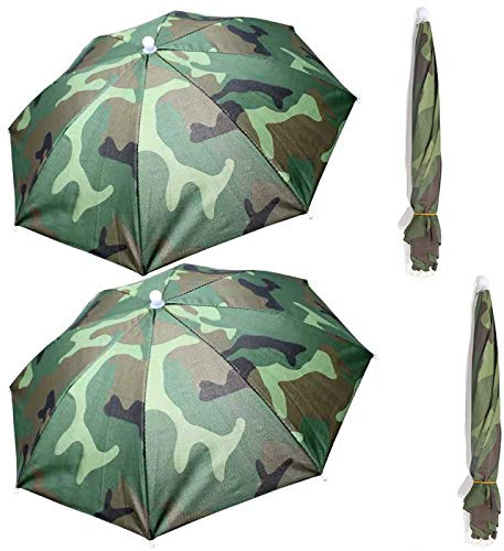 HunterBee 4pcs Camouflage Umbrella Hats,Waterproof UV Protection Sun Rain Cap,Hands Free Adjustable Fishing Hat for Beach Camping Gardening Outdoor