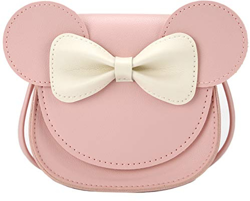 Ondeam Borsa a tracolla con fiocco per orecchie di topolino, borsa a tracolla in PU per bambini, ragazze e bambini.