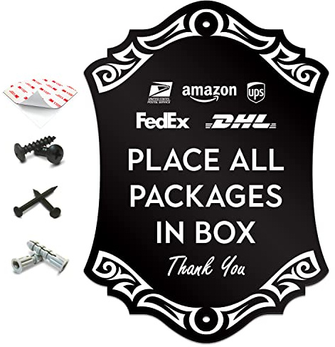 SignSeries Delivery Instruction Door Sign - Place All Packages In Box, House Sign, 6.25” X 4.5” - Mounting Hardware Included, Easy Installation - Heavy-Duty and Weather-Resistant