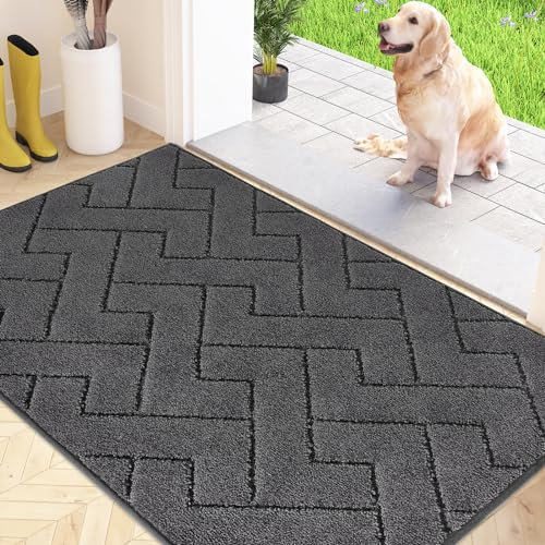FCSDETAIL Dirt Trapper Indoor Door Mat 80 x 120 cm, Machine Washable Entrance Rug, Super Absorbent Dog Doormat, Non-slip Inside Floor Mat for Entryway, Muddy Shoes & Paws