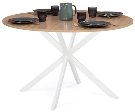 IDMarket - Runder Esstisch ALIX 6 Personen Spinnenfuß Holz und Weiß 110 cm