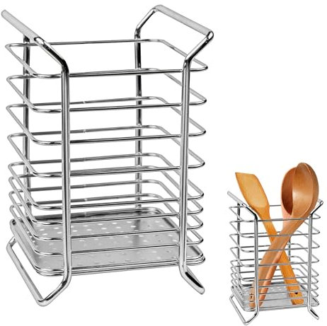 momgyaamz Besteck Abtropfbehälter, Metall Kitchen Utensil Holder, Leicht zu Reinigen Besteckkorb, Küchenutensilien Behälter Offenes Design, Atmungsaktiv und Leicht zu Trocknen Utensilienhalter Küche