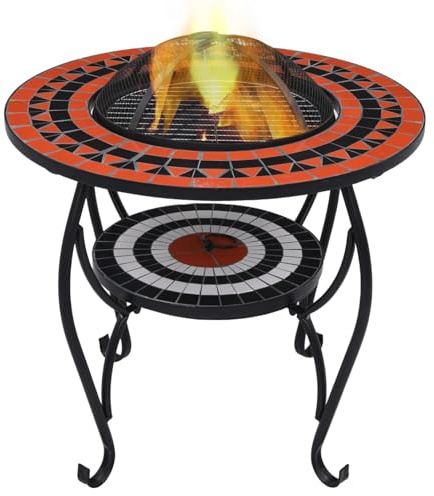 Rantry Eldbord, eldstad, eldkorg, eldskål, trädgårdseld, eldskålar för trädgård, balkong, terrass, mosaik, keramik, terrakotta och vit 68 cm