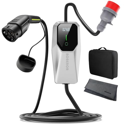 Ladekabel CEE 16A, 11KW 380V, EV Ladegerät Typ 2, Tragbare EV Ladestation mit 3-Phasig, Mobile Wallbox 5m Ladekabel, Einstellbarer Strom und Einstellung Startzeit,für Elektrofahrzeuge