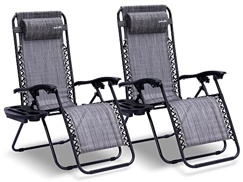 SereneLife Sonnenliege 2er Set Grau – Klappbare Relaxliegen mit Zero Gravity, wetterfest & faltbar, ideal für Garten, Balkon & Camping