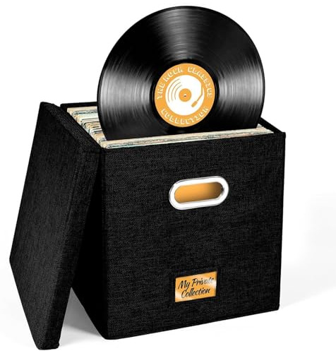 Boîte de rangement pour disques vinyles - Caisse pour albums avec couvercle et poignée - Boîte décorative pour disques vinyles de plus de 50 et plus de 30,5 cm