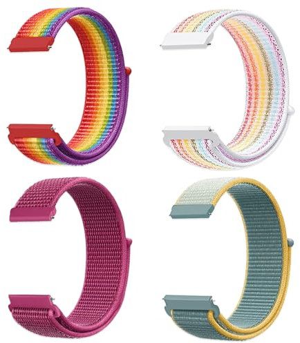 JSTHHTT 4 Pcs 22mm/20mm Quick Release Elastic Nylon Watch Straps (22mm Rainbow, Colorful, Dragon Fruit, Sunny)