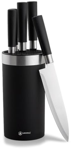 LAGUIOLE, Coltelli da bistecca 5 pezzi in acciaio 420J2, ad alta resistenza, affilatura durevole, lavabili in lavastoviglie, 23,8 cm, Perfetto per gli appassionati di cucina, Nero