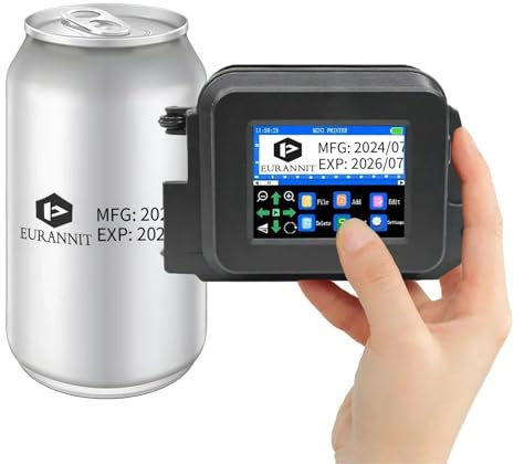 Eurannit Impresora portátil XMINI de 12,7 mm, miniimpresora de inyección de Tinta para codificar Textos, códigos QR, números de Lote, Logotipos y Fechas, Tinta de Secado rápido de 42 ml, Color Negro