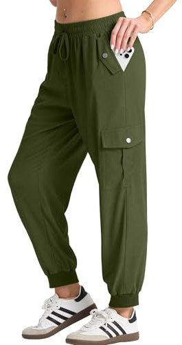 GRECERELLE Pantalones cargo para mujer, pantalones de verano para senderismo, pantalones deportivos para mujer, con cintura elástica, tobillos con puños para viajes, ropa de calle al aire libre