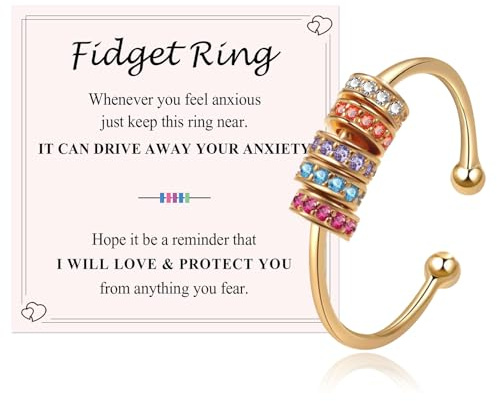 Fidget Rings for Anxiety Women Men - Anxiety Ring Relief Stress Open Size with Dainty Circle Paved Tiny Colored Crystals for Teens Girls | Calms Reliever Stress Relief Gifts for Daughter Friends, Gold