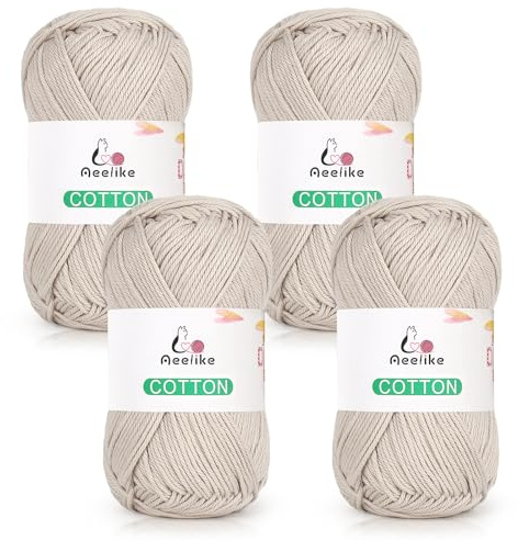 Aeelike 100% Cotton Wolle, Hochwertig 4Ply Handstrickgarn, Babyweich Baumwolle zum Häkeln, Atmungsaktiv und Hautfreundlich, geeignet zum Stricken und Häkeln von Schals, Pullovern, Mützen, Beige