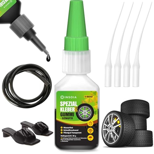 Gummikleber Schwarzer Extra Stark Wasserfest – 30g Set mit Sekundenkleber & Anti-Austrocknung – Super Spezial Kleber für Gummi,RC Reifen, Auto Dichtungen, Schläuche – Kontaktkleber Flexibel