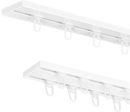 MDEKOR Riel de cortina de aluminio 150 cm, montaje en techo, soportes metálicos, uso simple o doble, con planeadores y ganchos